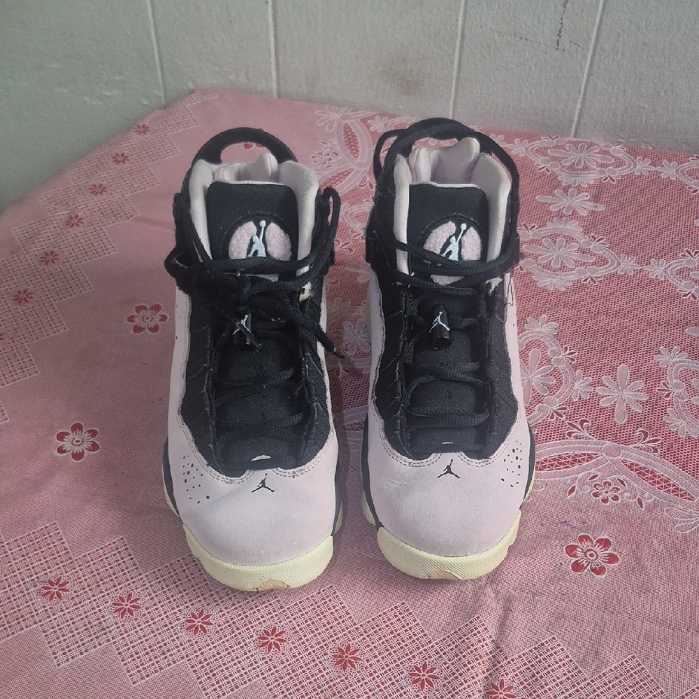Jordan Pink and Black High-Top Sneaker Detail